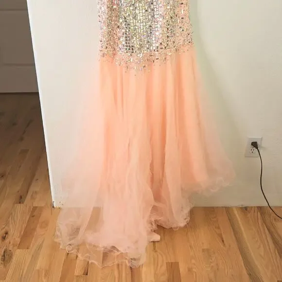 Terani Couture women's Pink Couture Trumpet Gown Mirrored crystal bodice